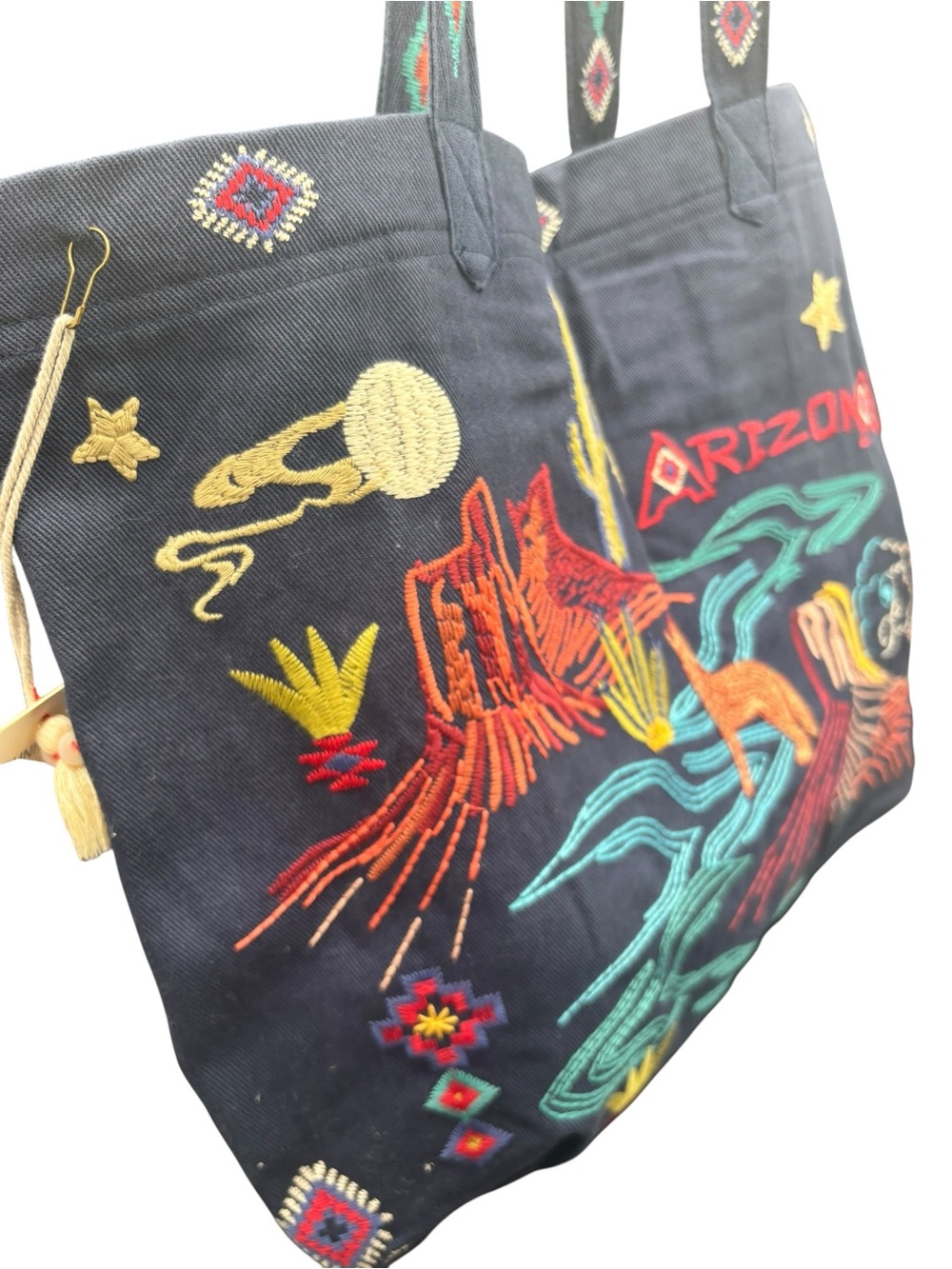 Johnny Was Arizona Everyday Tote Blue Denim Embroidered Southwestern Bag NWT - Picture 8 of 11